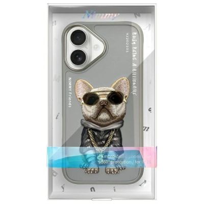 11. Etui Nimmy Glasses Cool Dog na iPhone 16 - szare
