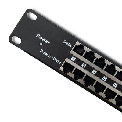 2. QOLTEC PATCH PANEL RACK | 48V | 24 PORTY | PASSIVE POE INJECTOR | CZARNY