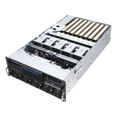 10. Platforma Asus Rack (4U) ESC8000A-E13X AMD EPYC 9005 (8xNVMe, 2xM.2, 2x10Gbe, 8xQSFP, IPMI, R3200W)