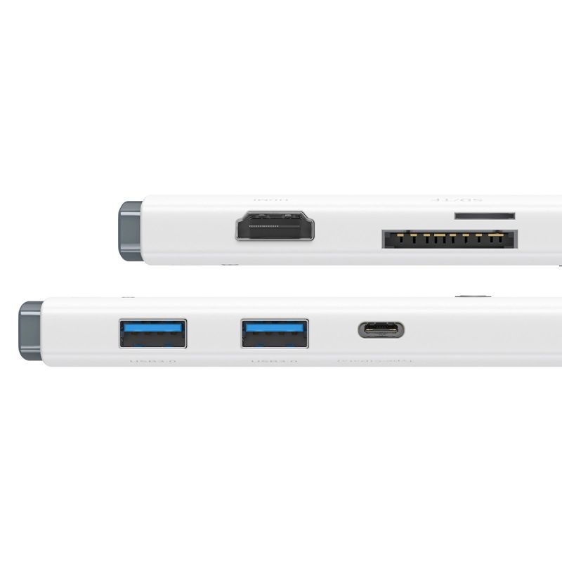 3. Baseus Lite Series wielofunkcyjny HUB USB Typ C - 2 x USB 3.0 / USB Typ C PD / HDMI 1,4 / SD/TF biały (WKQX050102)