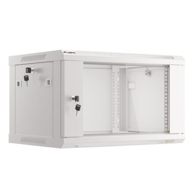 9. Szafa jednosekcyjna, zamykana na zamek Lanberg WF01-6406-10S (6U; 368mm / 600mm / 450 mm; wisząca; Szklane; 19''; kolor szary)