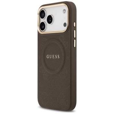 2. Etui Guess Peony Hot Stamp MagSafe na iPhone 17 Pro Max - brązowe