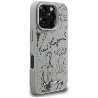 4. Etui Karl Lagerfeld Grained Pattern & Logo MagSafe na iPhone 16 Pro - szare