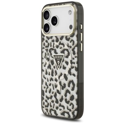 2. Etui Guess IML Leopard Glitter Triangle Logo MagSafe na iPhone 17 Pro Max / 18 Pro Max - czarne