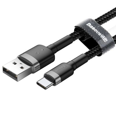 3. Kabel Baseus Cafule USB-A / USB-C QC 3.0 3A 0.5 m - czarno-szary