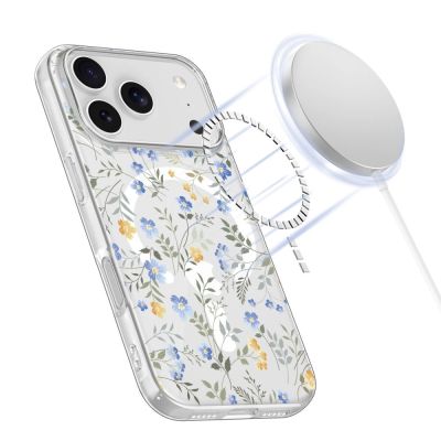 2. Etui Tech-Protect FlexAir MagSafe na iPhone 17 Pro Max- stokrotki z liśćmi