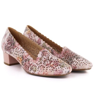 4. Półbuty damskie ażurowe na obcasie multikolor Potocki  26-12393