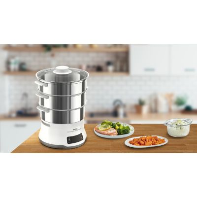 8. Tefal Convenient Series Deluxe VC502D szybkowar parowy 3 kosze, Blat 900 W Stal nierdzewna, Biały