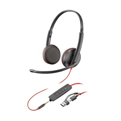 124. POLY Stereofoniczny zestaw słuchawkowy USB-C Blackwire 3225 + wtyczka 3,5 mm + przejściówka USB-C/A (opakowanie zbiorcze)