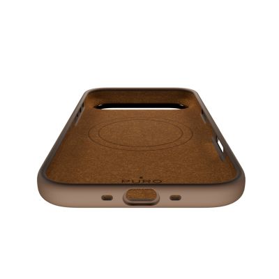 5. Etui silikonowe Puro Icon Mag Pro Liquid Silicone na iPhone 17 Air kompatybilne z MagSafe, z ochroną aparatu i aluminiowymi przyciskami - brązowe