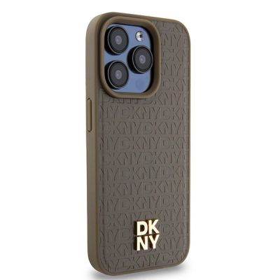 4. Etui DKNY Leather Pattern Metal Logo MagSafe na iPhone 14 Pro Max - brązowe