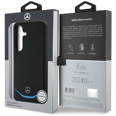 8. Etui Mercedes Leather Contrasted Blue Horizontal Curve MagSafe na Samsung Galaxy S25 - czarne