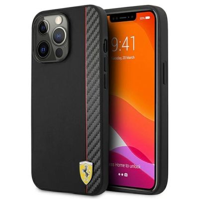 Etui Ferrari On Track Carbon Stripe na iPhone 13 Pro Max - czarne