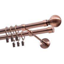 KARNISZ PODWÓJNY FI 19 MM  MIEDZ 160 CM MODERN Z KÓŁKAMI KOWALSKI