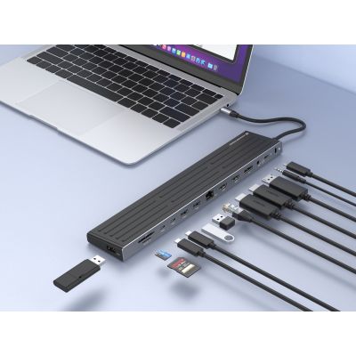 4. Stacja dokująca CONCEPTRONIC 14-1 USB-C->2xHDMI/DP/2xUSB-C/+ 18cm bk