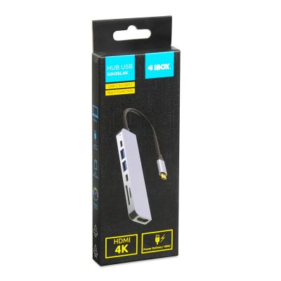 8. IBOX HUB USB IUH3SL4K SLIM USB3.2 HDMI 4K PD100W