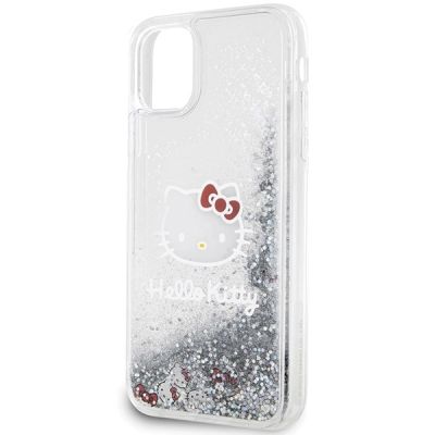 6. Etui Hello Kitty Liquid Glitter Charms Kitty Head na iPhone 11 / Xr - srebrne