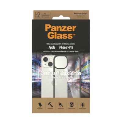 3. Etui PanzerGlass ClearCase antybakteryjne na iPhone 14 / 15 / 13 - przezroczysto-czarne