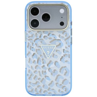 3. Etui Guess IML Leopard Glitter Triangle Logo MagSafe do iPhone 17 Pro / 18 Pro - niebieskie