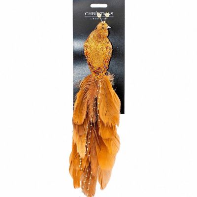 5. PTASZEK DEKORACYJNY NA KLIPSIE 38CM BRĄZOWO MIEDZIANY