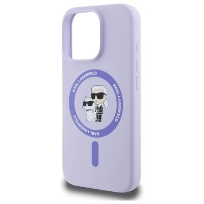 6. Etui Karl Lagerfeld Silicone Karl&Choupette Heads Ring MagSafe na iPhone 16 Pro - fioletowe