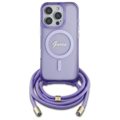 2. Etui Guess Crossbody Cord Script MagSafe na iPhone 16 Pro - fioletowe