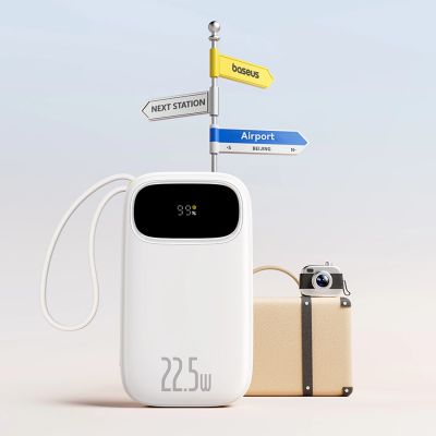 6. Powerbank Baseus EnerFill FC31 20000mAh 22.5W z wyświetlaczem cyfrowym i 2 wbudowanymi kablami (USB-C + Lightning) - biały