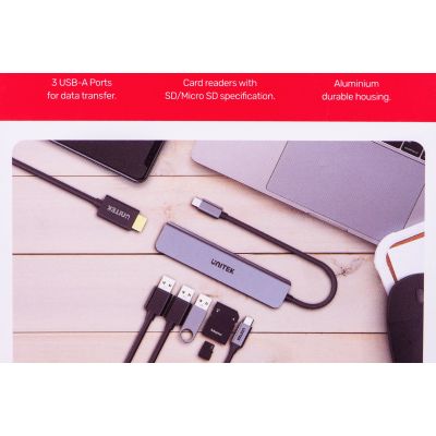16. UNITEK HUB USB-C 7W1, HDMI 4K, PD 100W, 5GBPS, ALU