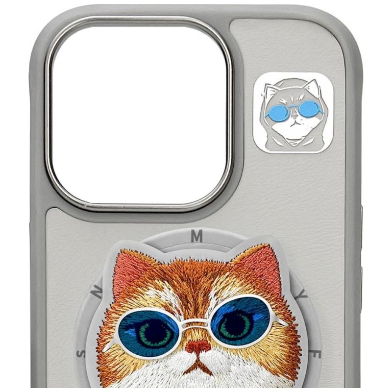 7. Etui Nimmy Glasses Cool Cat MagSafe na iPhone 16 Pro - szare