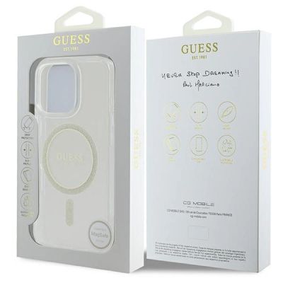 8. Etui Guess IML Glitter Circle MagSafe na iPhone 16 Pro Max - przezroczyste