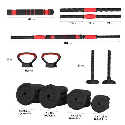 20. Zestaw ciężarów 6w1 HMS SGN130 (sztanga, sztangielki i kettlebell) 30kg