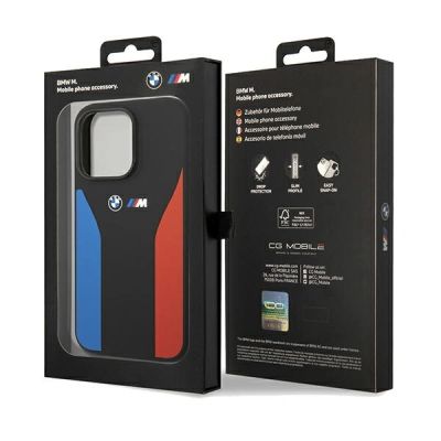 8. Etui BMW Silicone Blue&Red Stripes M Collection na iPhone 15 Pro Max - czarne