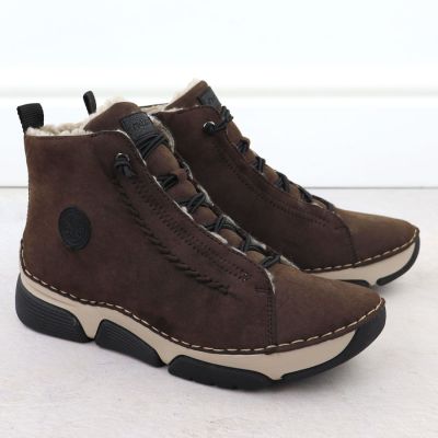 3. Botki damskie zamszowe brązowe Rieker 45912-25