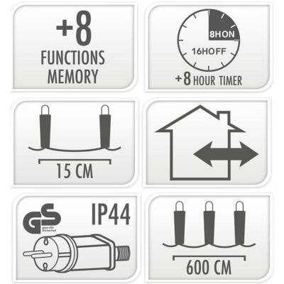 4. LAMPKI CHOINKOWE KURTYNA ŚWIETLNA ZEW 180 LED STEROWNIK TIMER CIEPŁY BIAŁY KABEL TRANSPARENTNY