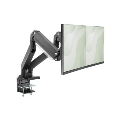 8. Ramię biurkowe podwójne z zaciskiem 2xLCD z sprężyną gazową max. 2x35" i 15kg