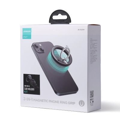 9. Joyroom zestaw wielofunkcyjny magnetyczny uchwyt samochodowy ring podstawka do telefonu czarny (JR-ZS294)