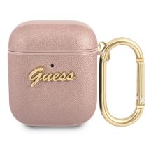 Etui Guess Saffiano Script Metal Collection na AirPods 1/2 - różowe