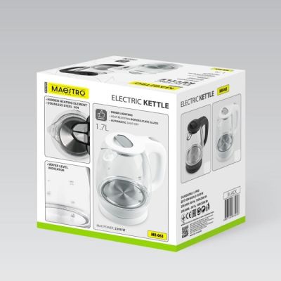 6. Czajnik elektryczny szklany 1,7L 2200W MR-063-WHITE MAESTRO