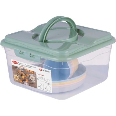 9. ZESTAW NACZYŃ TURYSTYCZNO PIKNIKOWYCH 21 ELEMENTÓW ALPINA