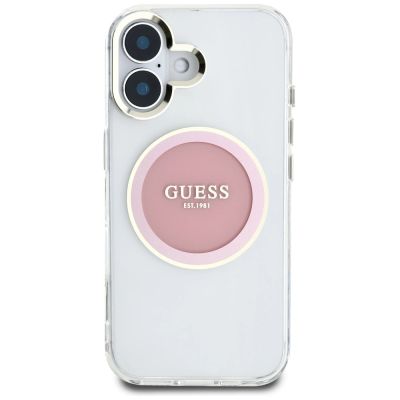 3. Etui Guess IML Metal Colored Circle Classic Logo MagSafe na iPhone 16 - różowe