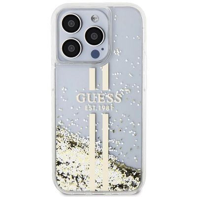 3. Etui Guess Liquid Glitter Gold Stripes na iPhone 15 Pro Max - przezroczyste