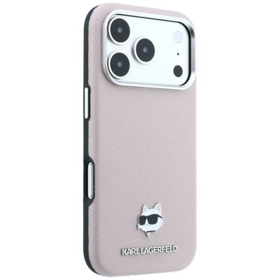 4. Etui Karl Lagerfeld Grained Choupette Head Metal MagSafe na iPhone 17 Pro / 18 Pro - różowe