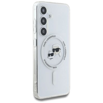 4. Etui Karl Lagerfeld Button Karl & Choupette Heads Printed Logo MagSafe Samsung Galaxy S25 biały
