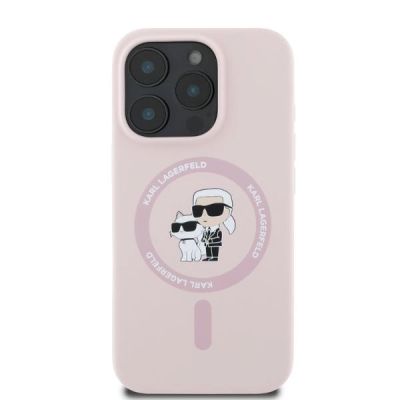 4. Etui Karl Lagerfeld Silicone Karl&Choupette Heads MagSafe na iPhone 16 Pro Max - różowe