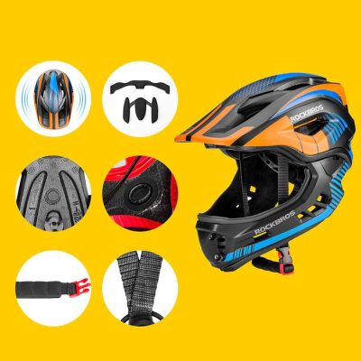 4. Kask rowerowy Rockbros TT-32SOBL-M dziecięcy z odpinaną szczęką rozmiar M - czarno-pomarańczowy