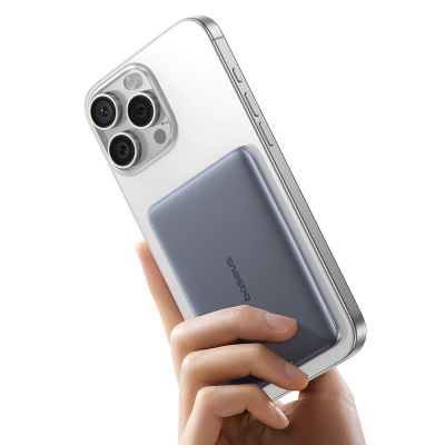 4. Powerbank Baseus PicoGo AM41 5000mAh 20W ultra-cienki, kompatybilny z MagSafe z czarnym kablem Baseus Simple USB-C 60W 30cm - szary