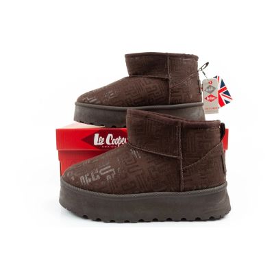 10. Lee Cooper buty śniegowce damskie zimowe modne futerko ocieplane botki ciemny brąz