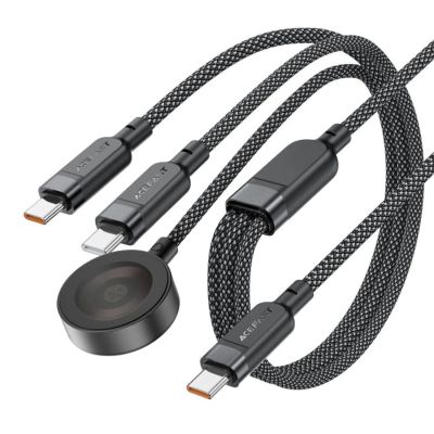 Kabel 3w1 Acefast C6-11 USB-C - 2x USB-C / Qi 480Mb/s 100W 1.2m - czarny