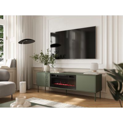 4. Szafka RTV EF + kominek czarny TRESSE 180x40x54,5 zieleń mat