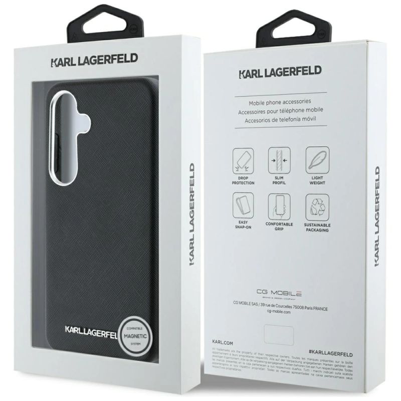 8. Etui Karl Lagerfeld Saffiano Full Wrapped Elongated Metal Logo MagSafe na Samsung Galaxy S25+ - czarne